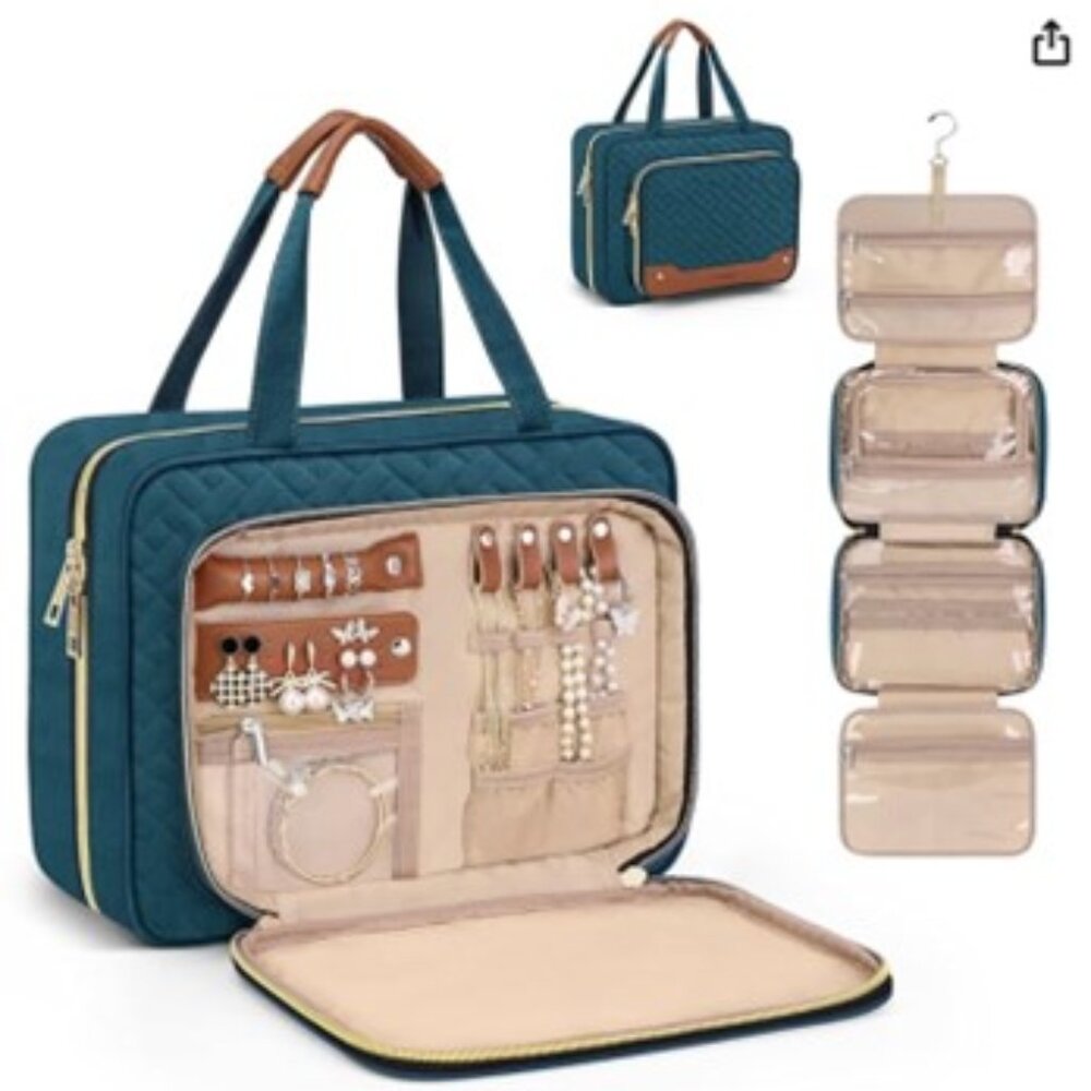 Wedama Hanging Toiletry Bag with Jewelry Organizer Compartment, Blue, NWOT